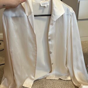 Barney’s White 100% Silk Button-Up Blouse